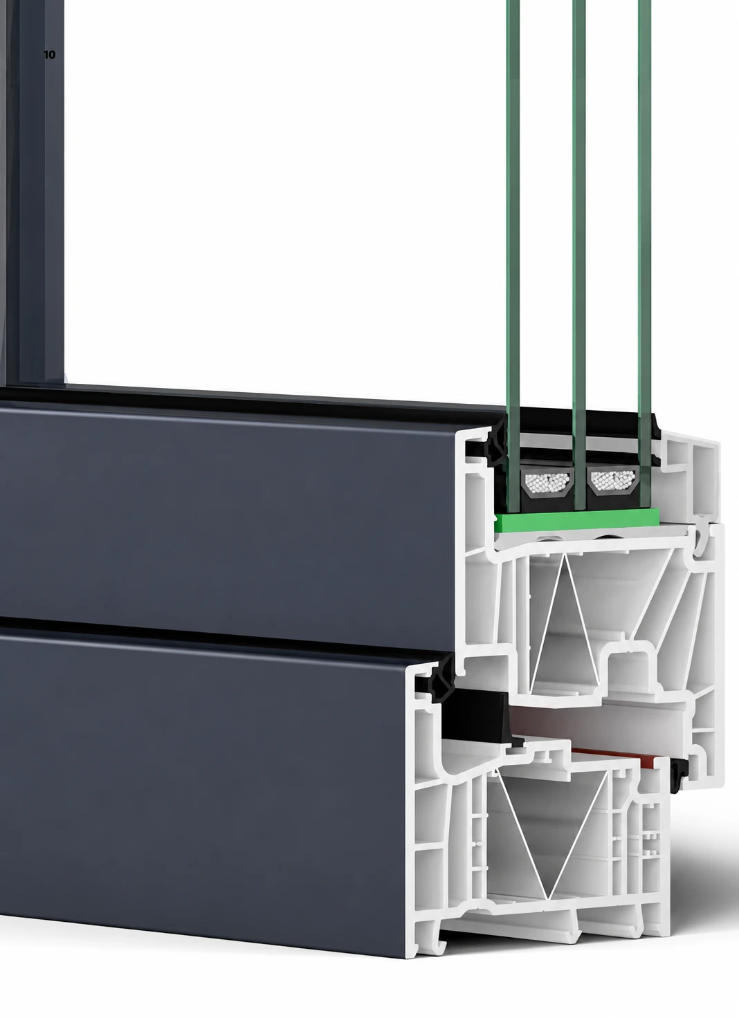 ARTEVO profile cutaway showing frame chambers and glazing