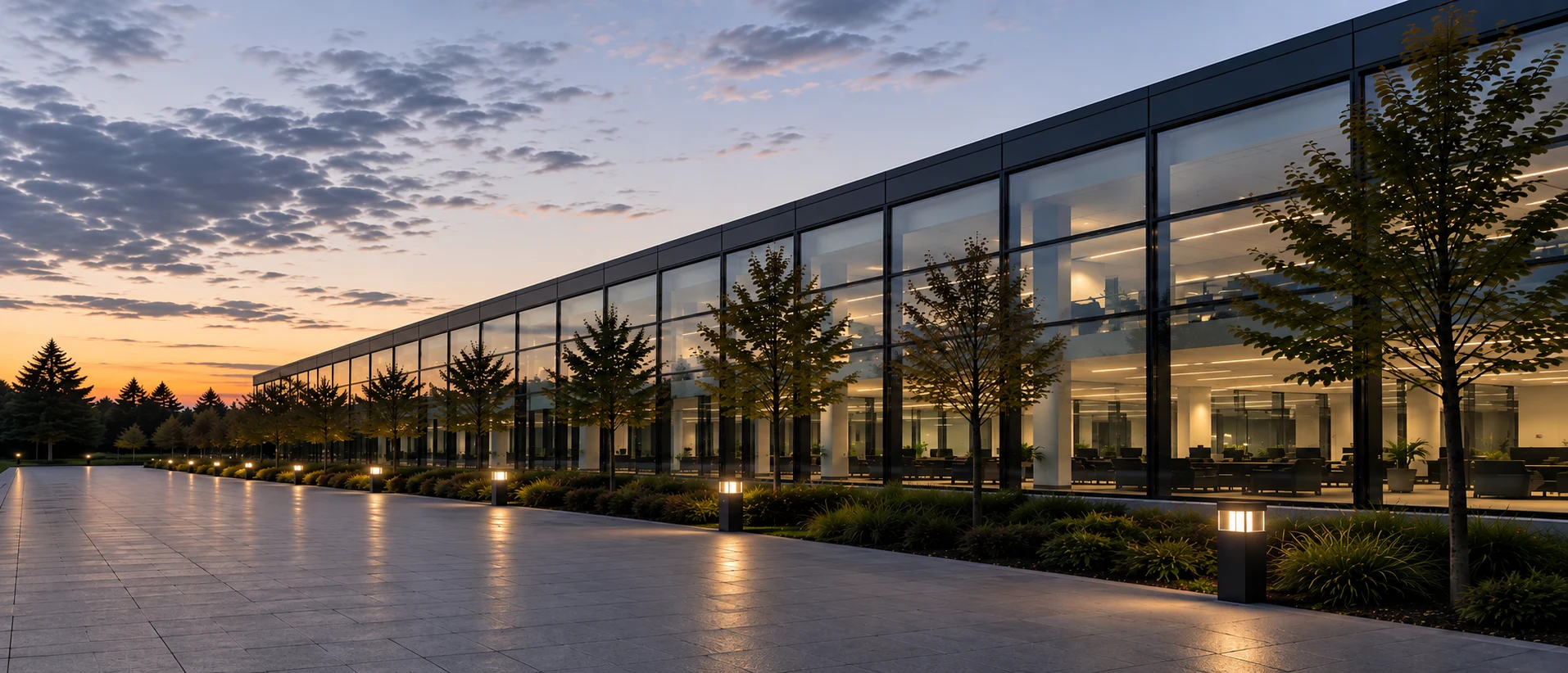 Contemporary commercial building with a glazed facade