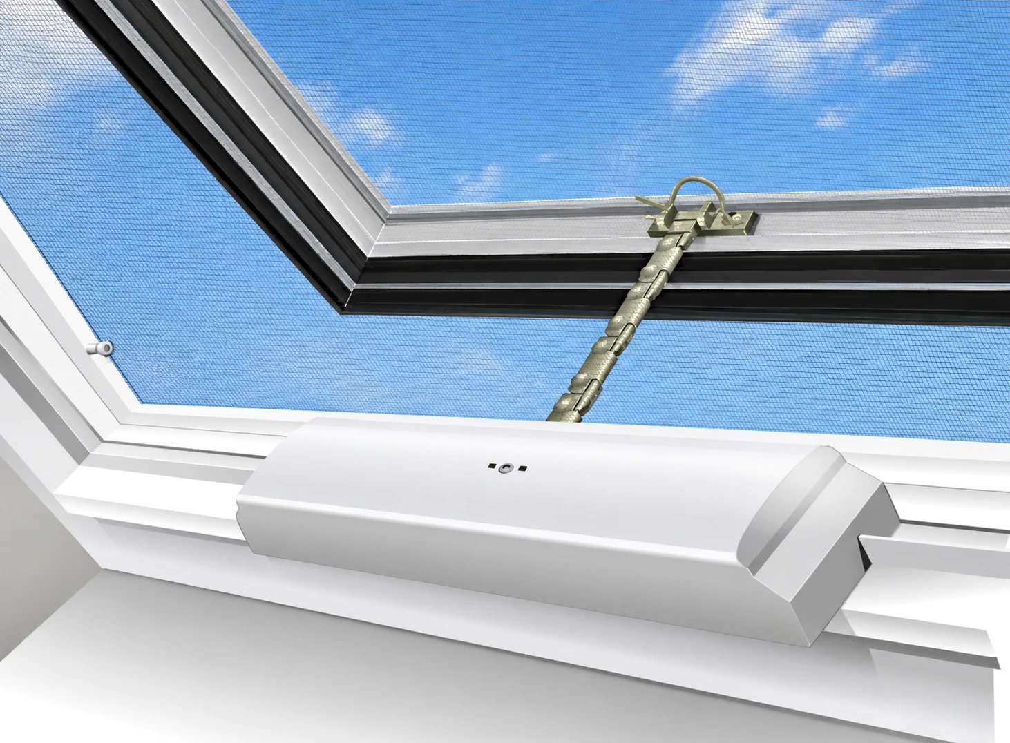Installed electric chain operator close-up