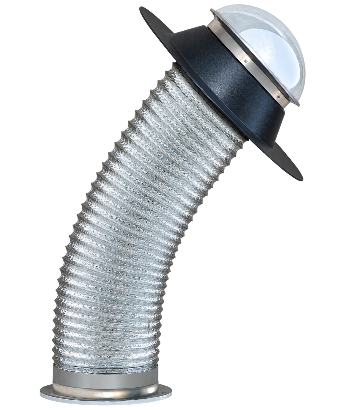 Flexible reflective sun tube assembly with a rooftop dome and ceiling outlet
