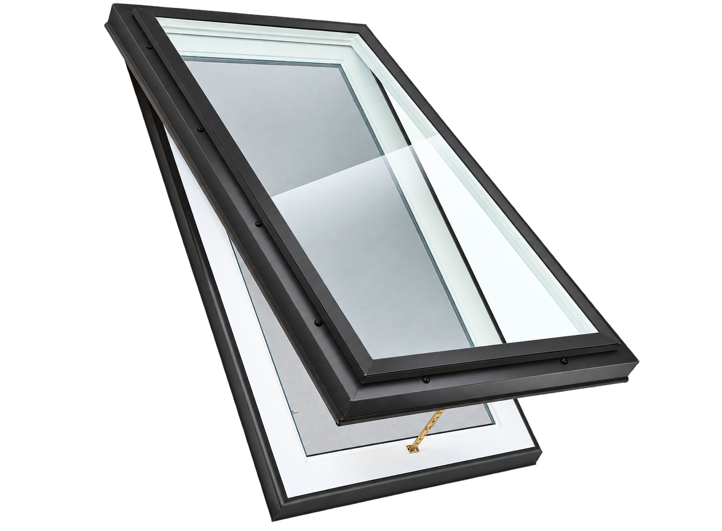 Manual venting curb-mounted glass skylight shown open