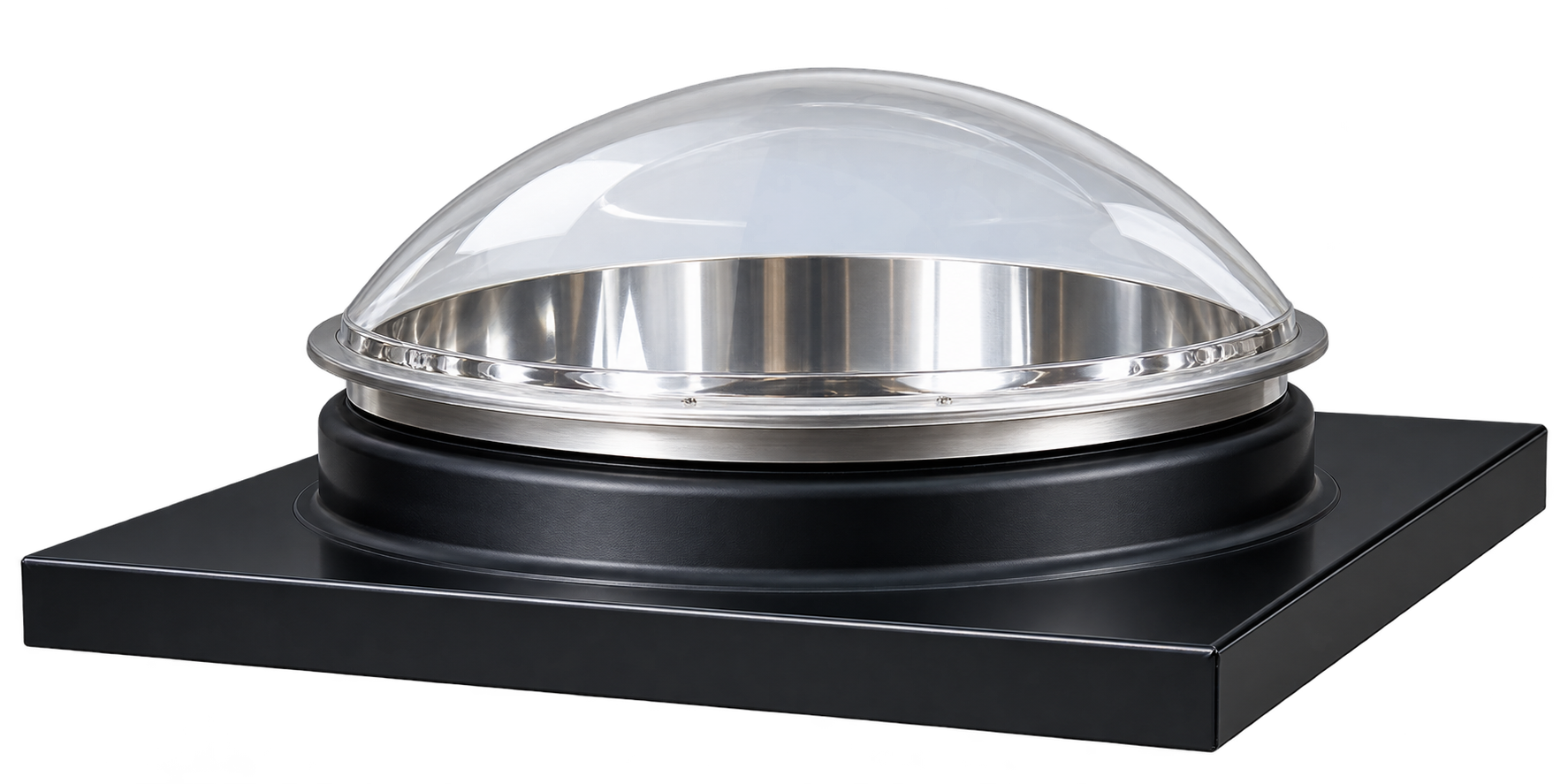 Curb-mounted Sun Tube collector with an acrylic dome and rectangular base