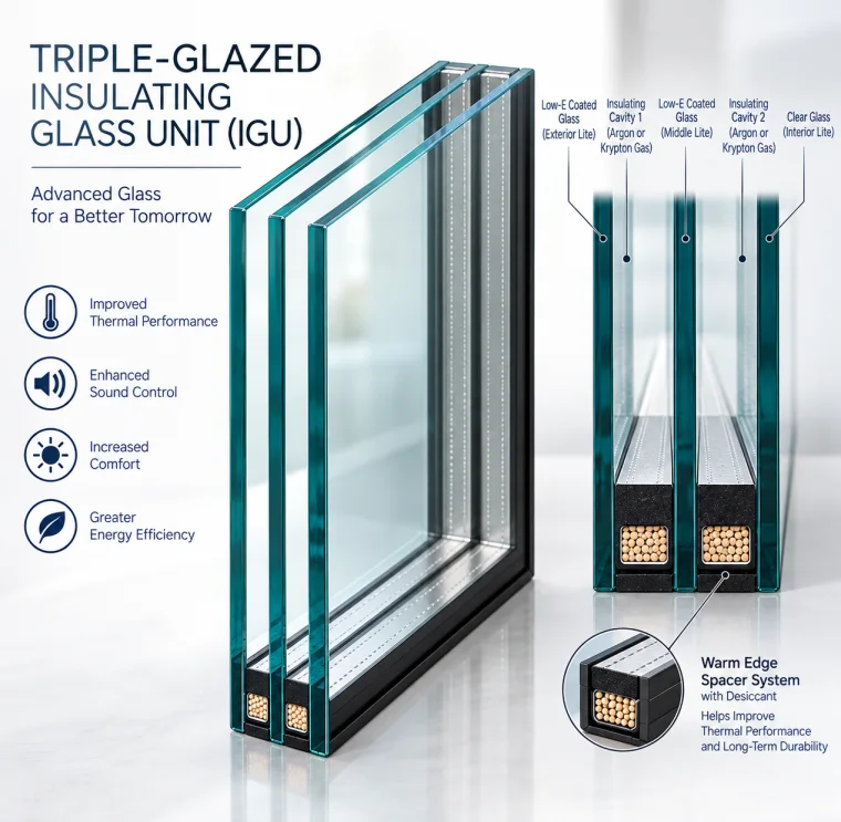 Triple glazing insulated glass construction diagram