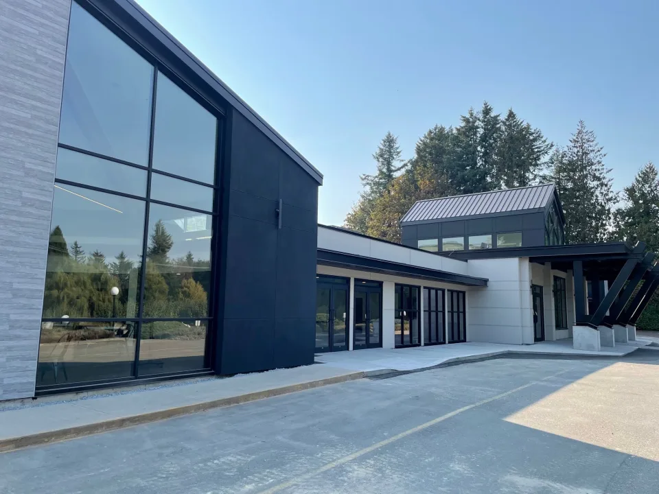 Northview exterior showing tall curtain wall glazing and the storefront entrance.