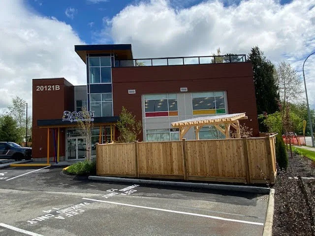 CEFA Langley — Storefront glazing marks the entrance of this Langley education building.